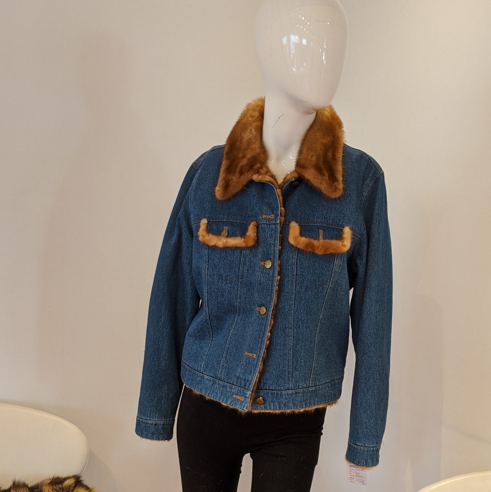 NWT denim jacket with whiskey mink trim (+lining)
